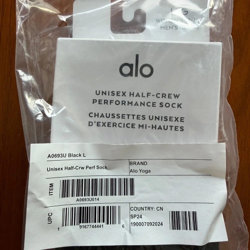 NWT ALO Yoga Unisex Half-Crew Performance Sock in black (Size L)